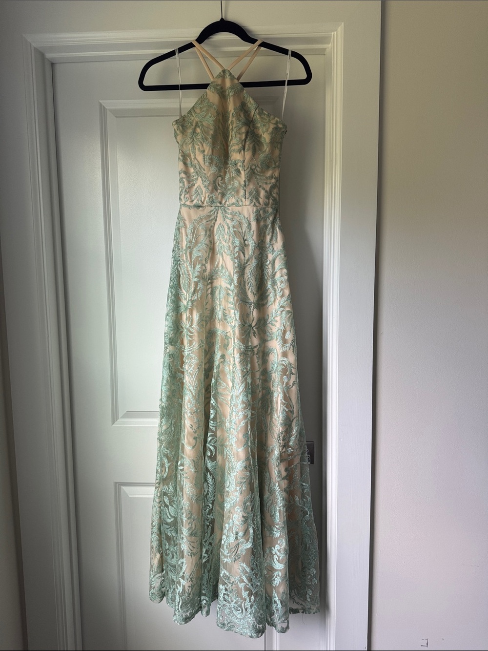 Speechless Cream Dress with Mint Embroidered Overlay size 3